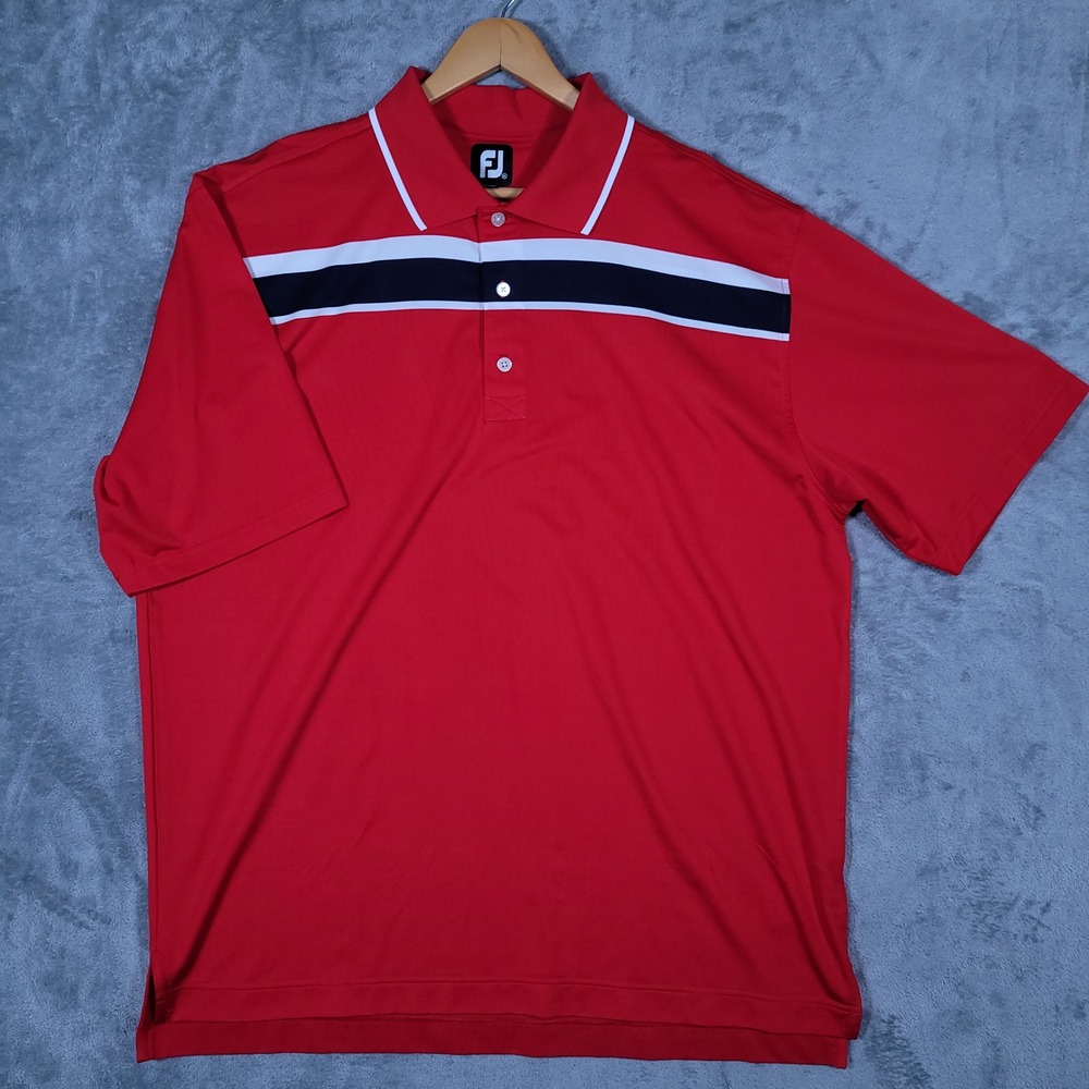 FootJoy Polo Mens XXL Red Stripe Performance Golf Shirt Short Sleeve Stretch 2XL